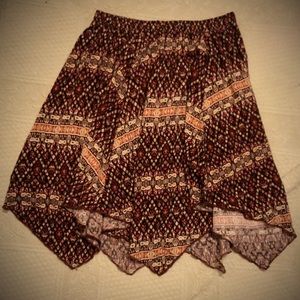 Burgundy, Pink, Cream Print, Handkerchief Skirt, by Abercrombie & Finch